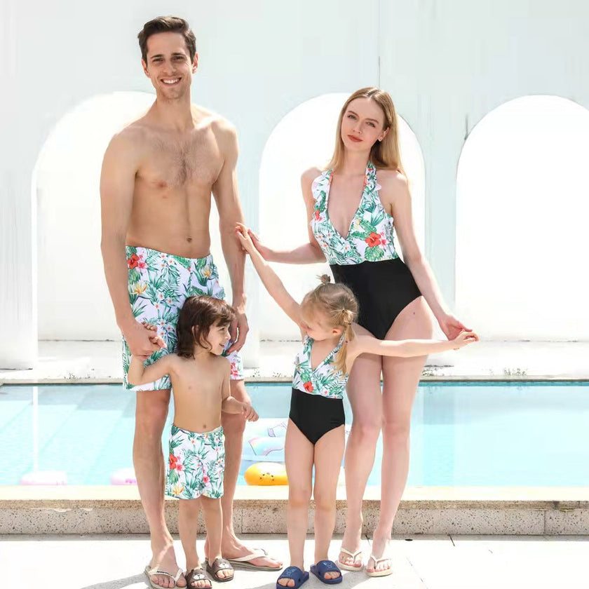 Family Matching Swimsuit Set – Parent-Child Swimwear for Mom, Dad, Girls, Boys & Baby