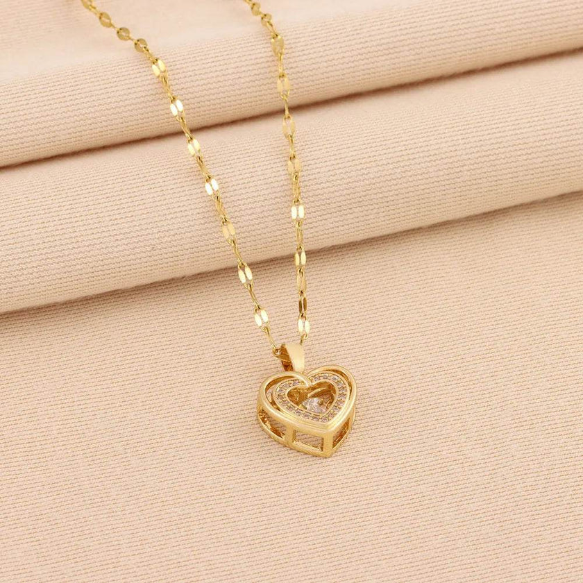 Valentines Day Gift Double-layer Smart Love Pendant Titanium Steel Necklace Fashion Jewelry Woman