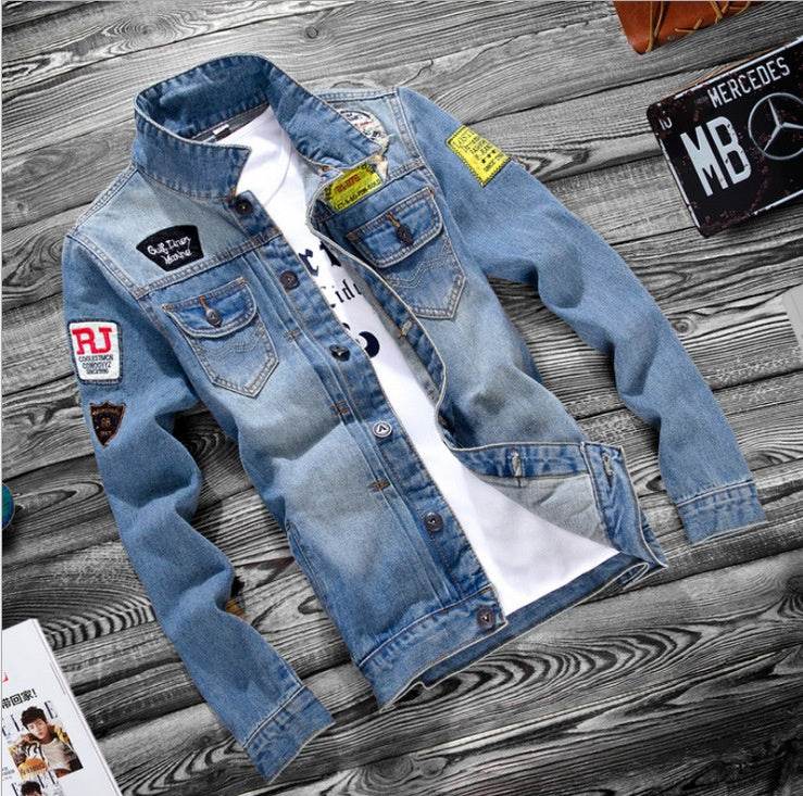 Fashion lapel men's denim jacket jacket men casual Jeans