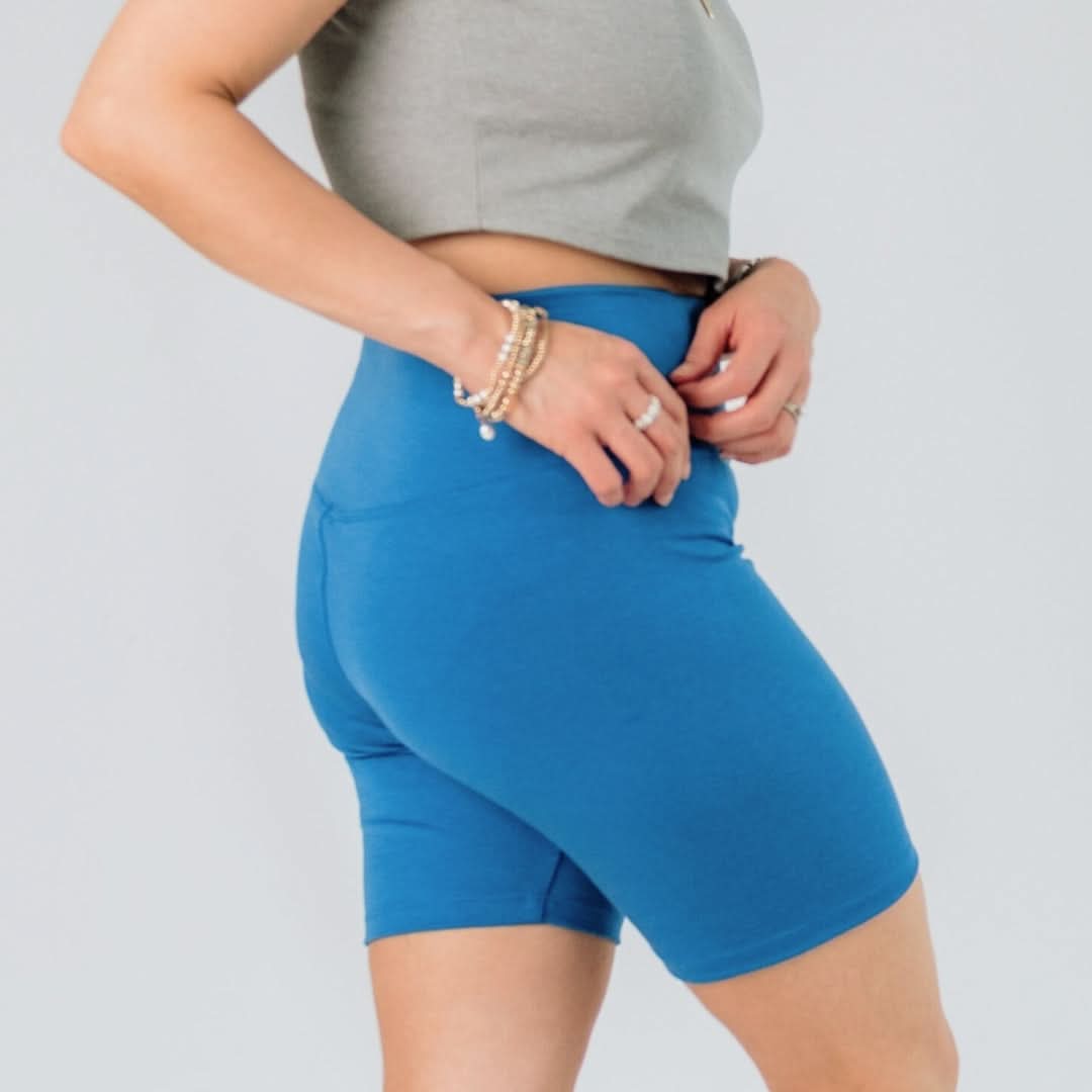 Ladies' High-Waisted Bamboo Bike Shorts | Classic Blue