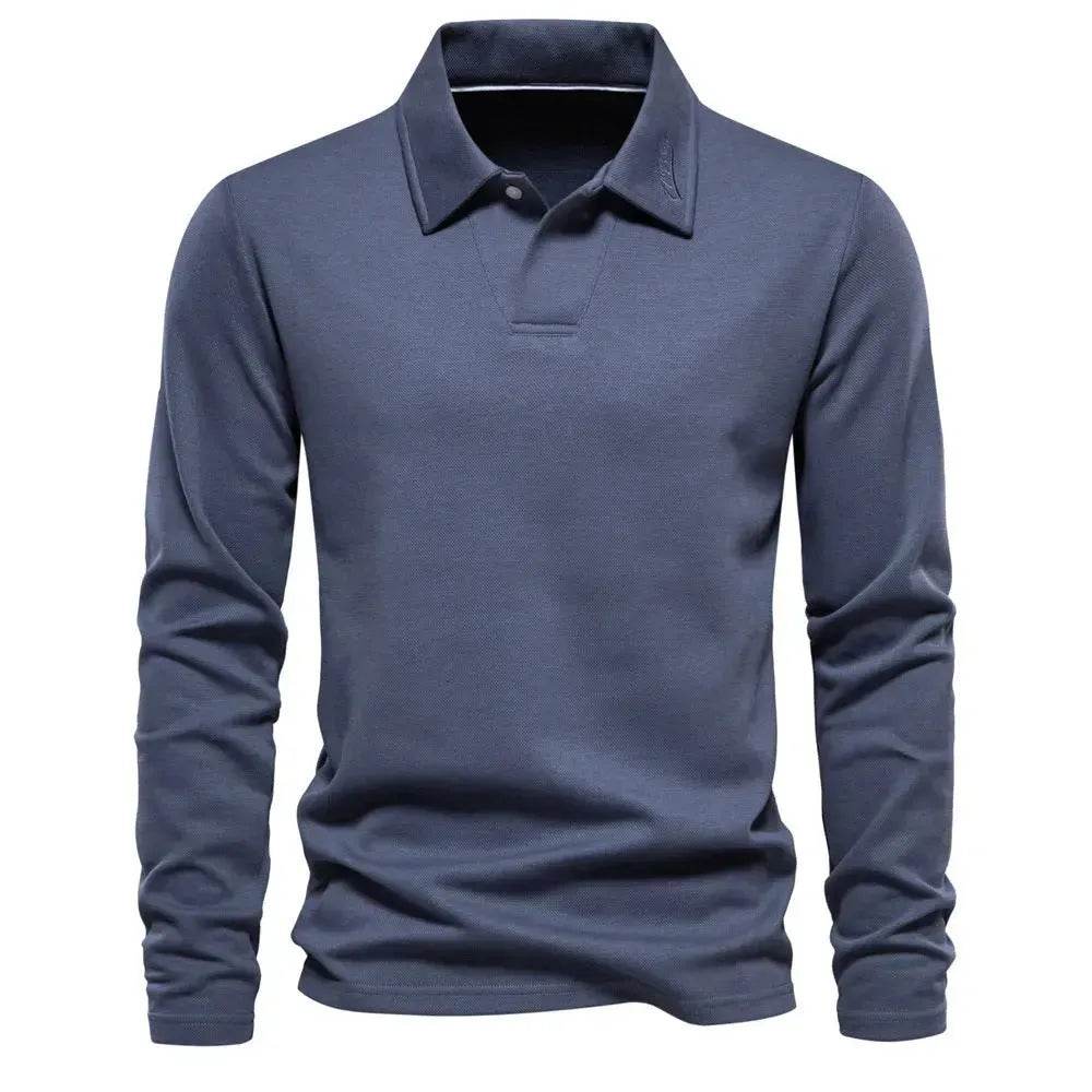 Fashion Plain Lapel Long-sleeved Polo Shirt Men's Casual Autumn Polo sweatshirt