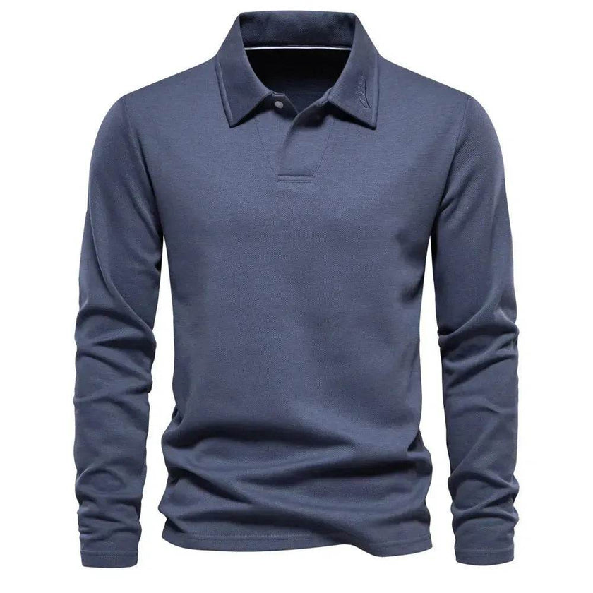Fashion Plain Lapel Long-sleeved Polo Shirt Men's Casual Autumn Polo sweatshirt