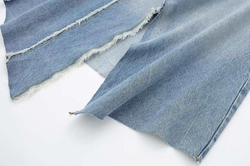 Fashionable Asymmetric High Waist Midi Denim Split Skirt