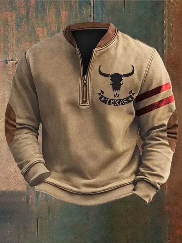 Casual 3D Digital Printing Stand Collar Men's Street Quarter Zip Sweatshirt top