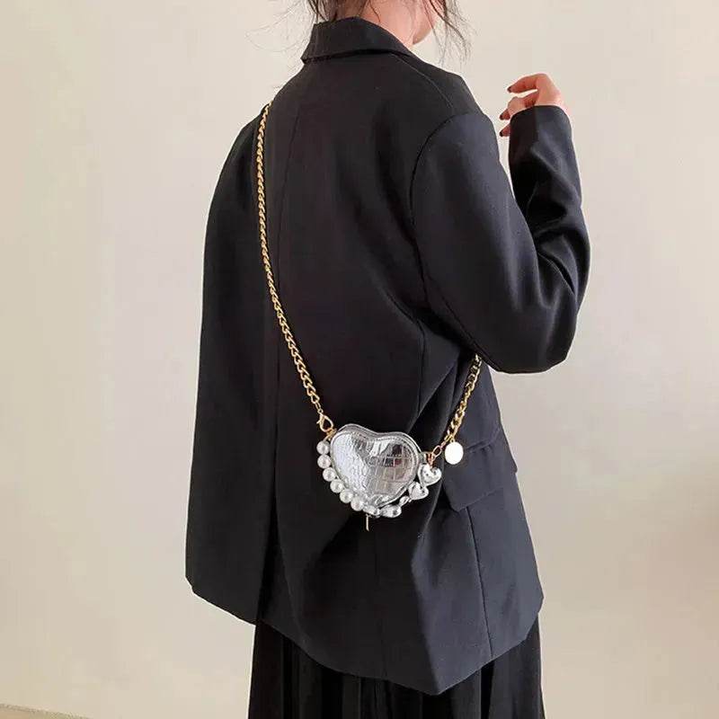 Love Shape Pearl Mini Messenger Bag for ladies y2k crossbody bag