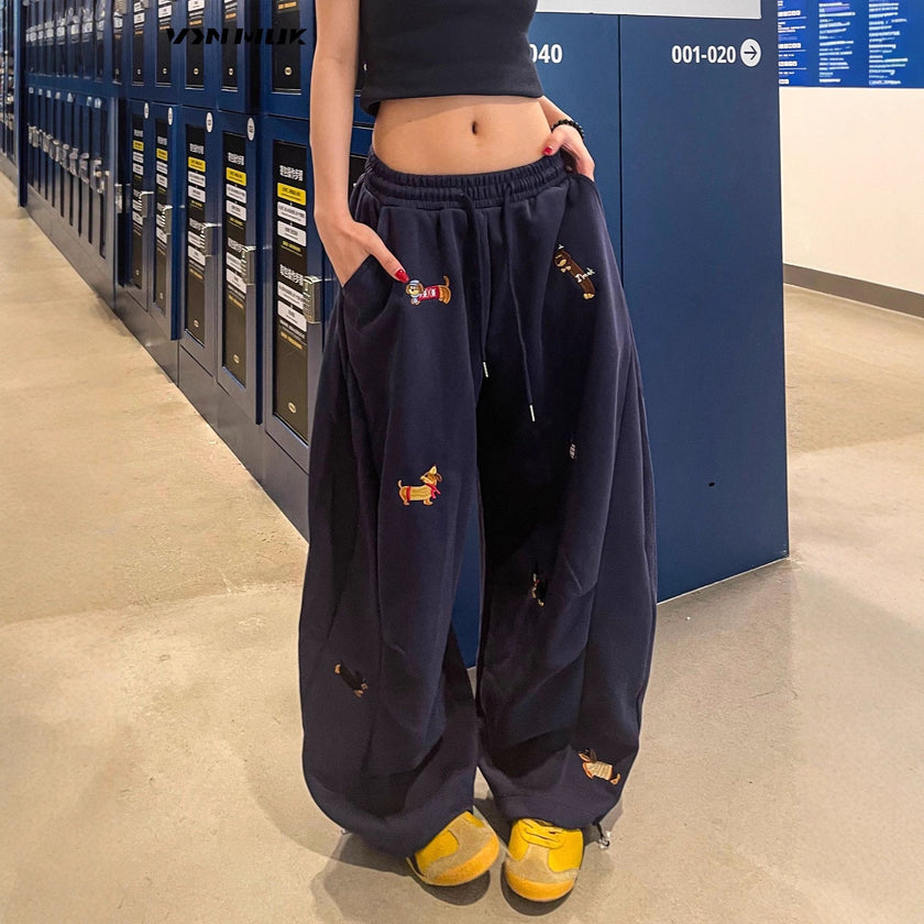 Y2K Wide Leg Sweatpants Women – Embroidered Streetwear Joggers