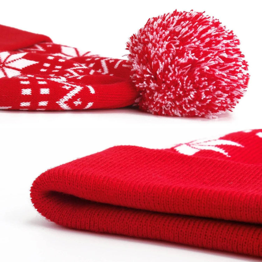 Jacquard Christmas Fluffy Ball Cap Thermal Head Cover Knitted Hat