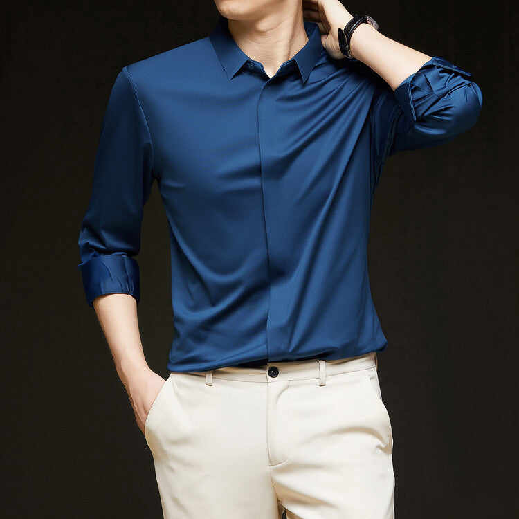 Men's Ice Silk Formal Shirt Half Sleeve Cardigan Canada | EX-STOCK