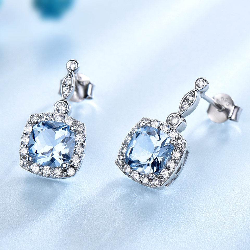 Blue Topaz Birthstone Set – 925 Sterling Silver Jewelry - 4 Piece Set