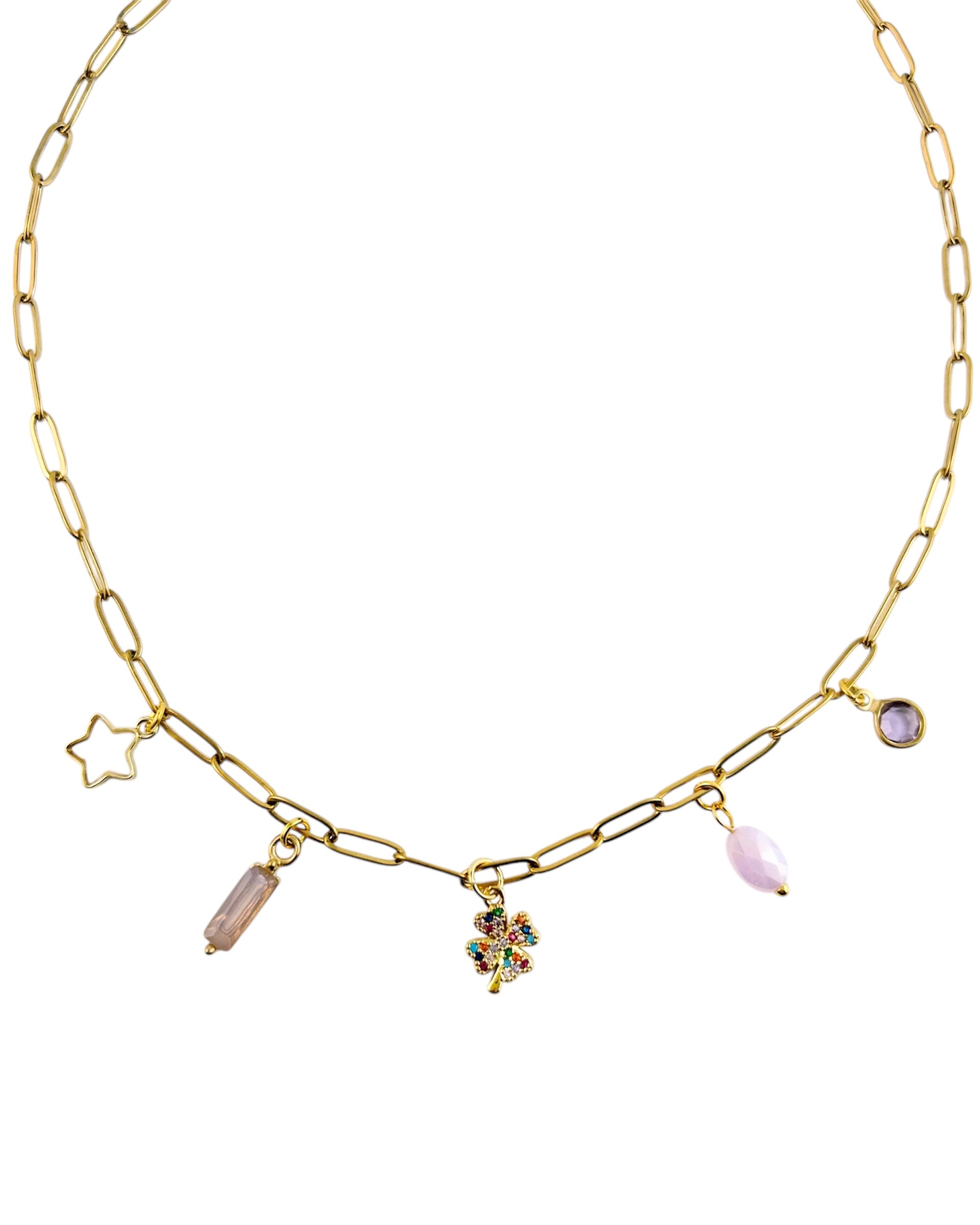 Four Leaf Clover Charm Necklace - Gold