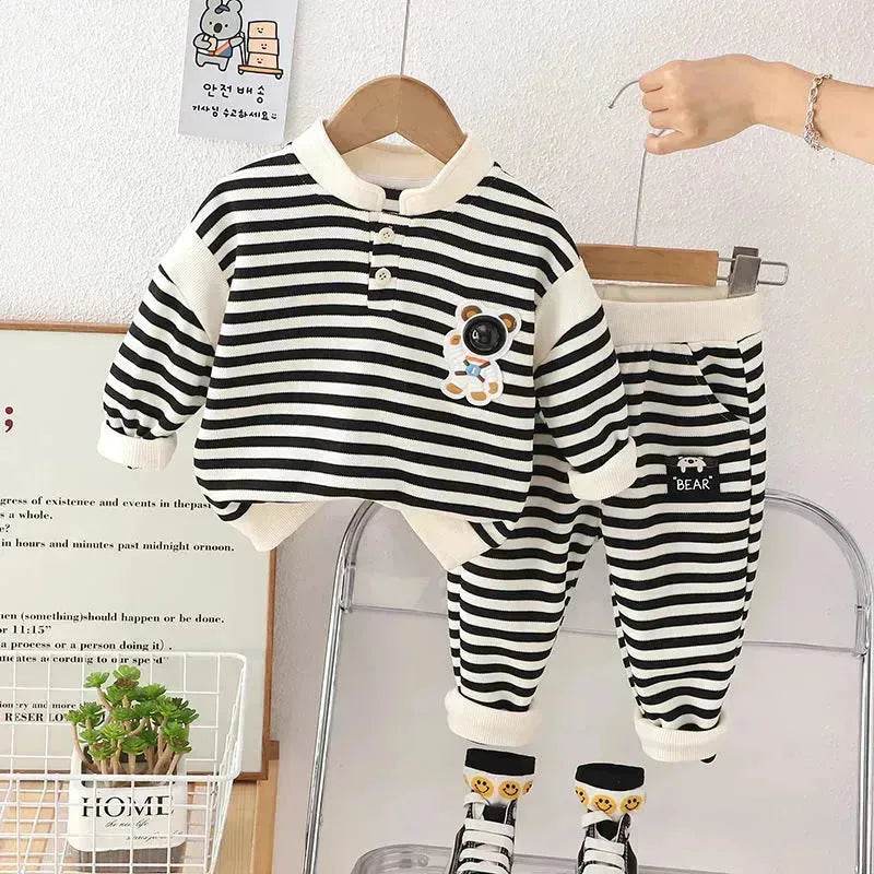 Casual Letter Stripes Loose Round Neck Boys' Long Sleeve Sweater Suit Two piece for boys