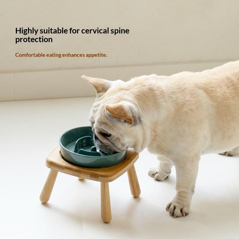 Ceramic Slow Feeder Dog Bowl with Stand, Anti-Choking Tip-Proof