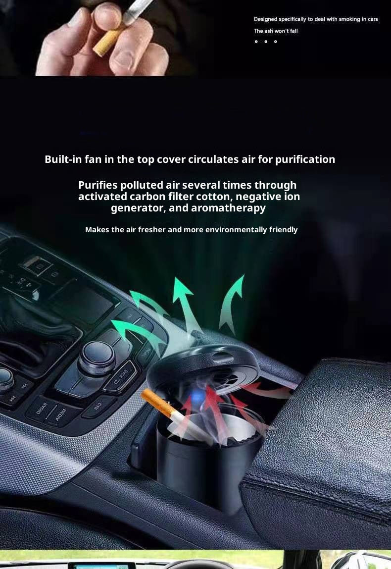 Black Rechargeable Ashtray Air Purifier with Lid & USB-C Charging