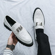 Men's Thick Sole Slip-On Business Casual Leather Shoes | Black, Brown, White | Sizes 38–46