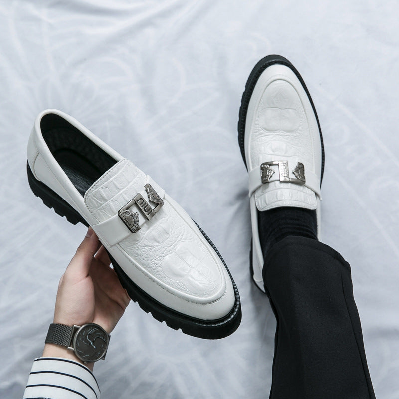 Men's Thick Sole Slip-On Business Casual Leather Shoes | Black, Brown, White | Sizes 38–46