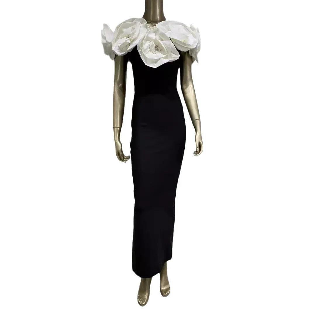 Women's Bandage White Large Flower Dress