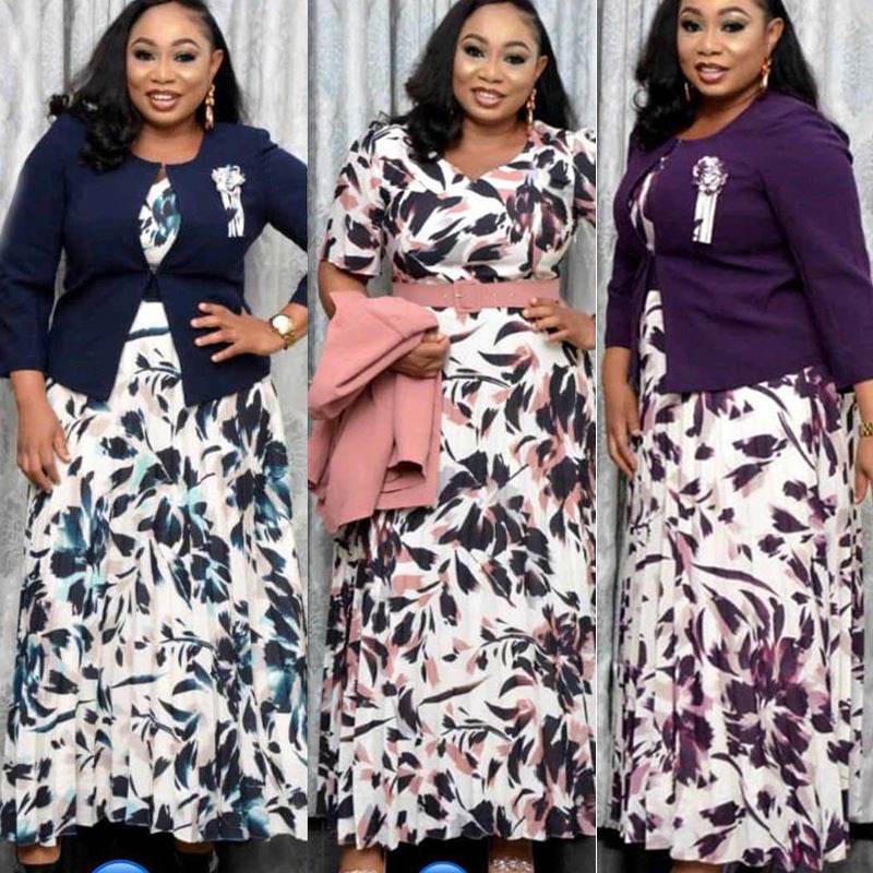 2pcs Fashion floral Print Blazer dress suit