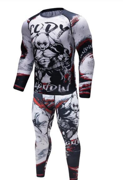 Men’s MMA Compression Rash Guard Set – Anime BJJ Grappling Fight Shorts & Leggings Training Gear