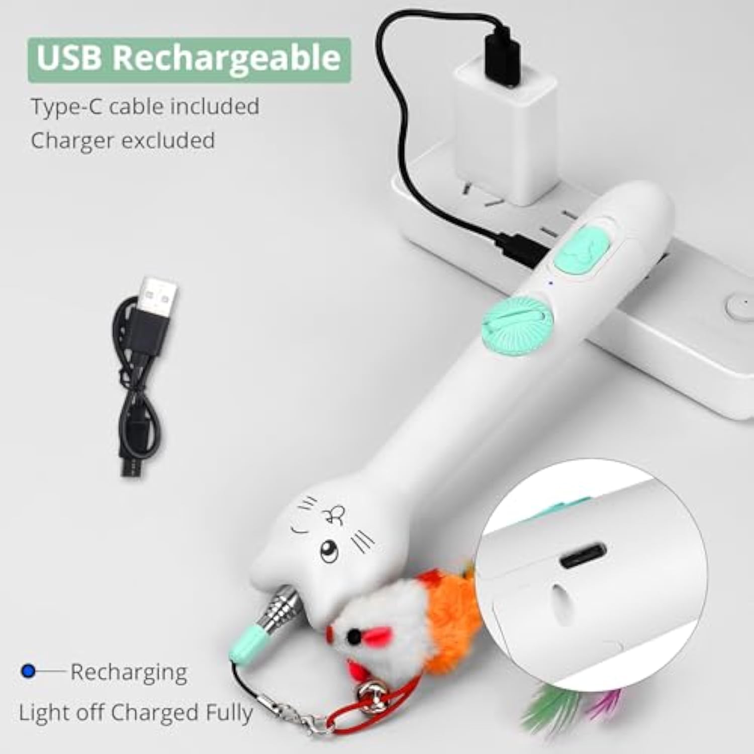 2-in-1 Cat Toy Rechargeable Laser Pointer & Feather Wand for Indoor Cats – Canada & USA