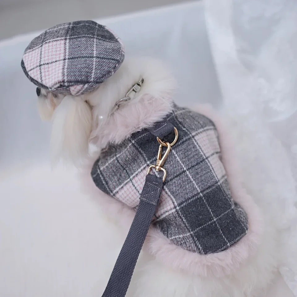 Peaky Street Tweed Dog Harness Set | Harness Hat and Leash Outfit