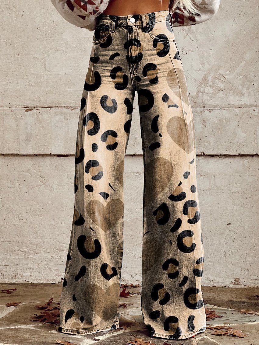 Graphic Printed Bootcut Jeans for Women – Wide Leg Printed Denim Trousers