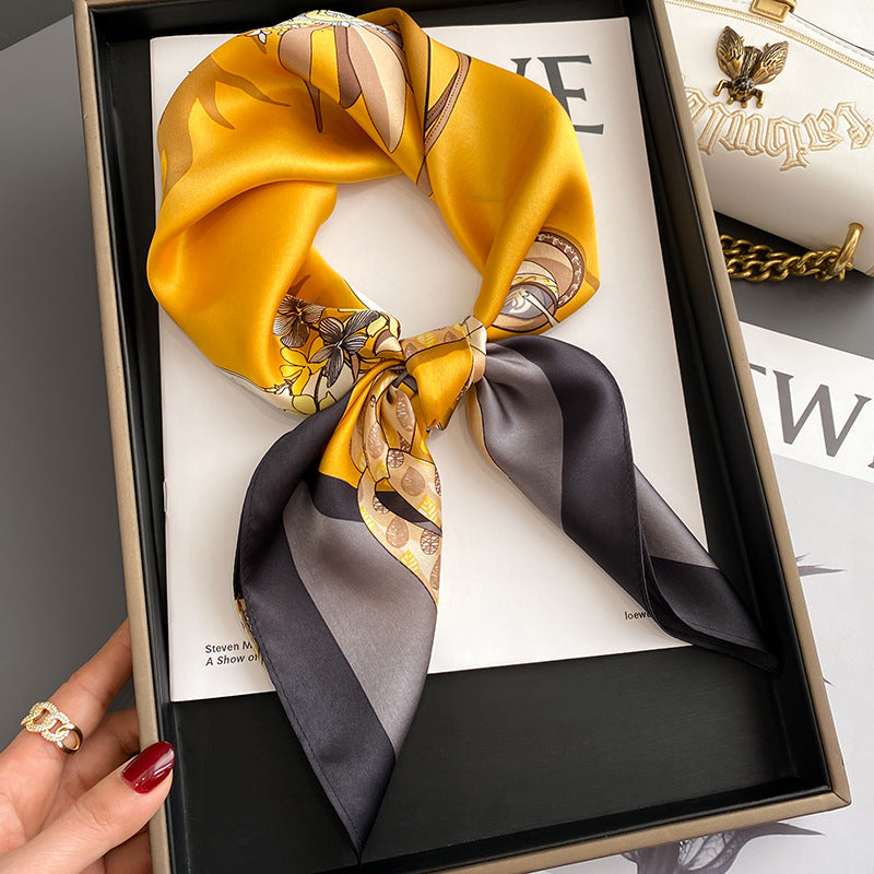 Women's Mulberry Silk Square Scarf 65x65cm | Beige Orange & Yellow Gray