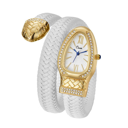 Snake Watch Fashion,  Quartz Watch With Diamond Leather Strap