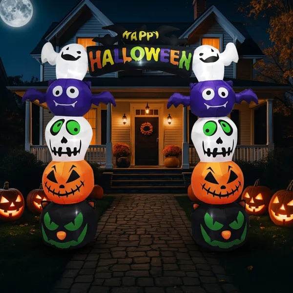 8.2 FT Cute Halloween Inflatables Pumpkin Archway Outdoor Decoration, Giant Blow Up Yard Arch Decorations With Built-in LED Lights For Holiday Party Front Yard Lawn Garden Decor