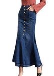 New Fashion Fitted Button up Mermaid Midi Denim Skirt