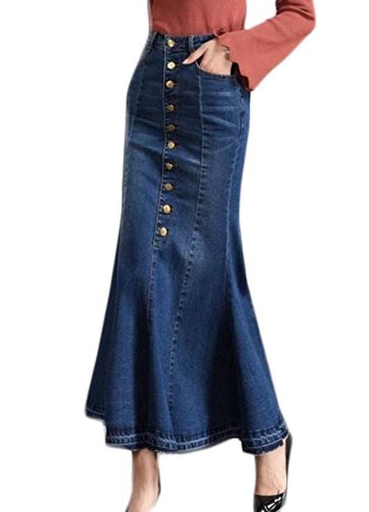 New Fashion Fitted Button up Mermaid Midi Denim Skirt