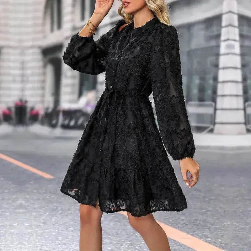 Lace Tied Long Sleeve Dress Fashion Midi Dresses Womens Clothing