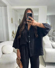 Casual Women Wide Leg Pants Long Sleeves Shirt Sets Ladies Loose High Street 2 Piece Outfits Pant co ords for Women Trouser co ords for Women