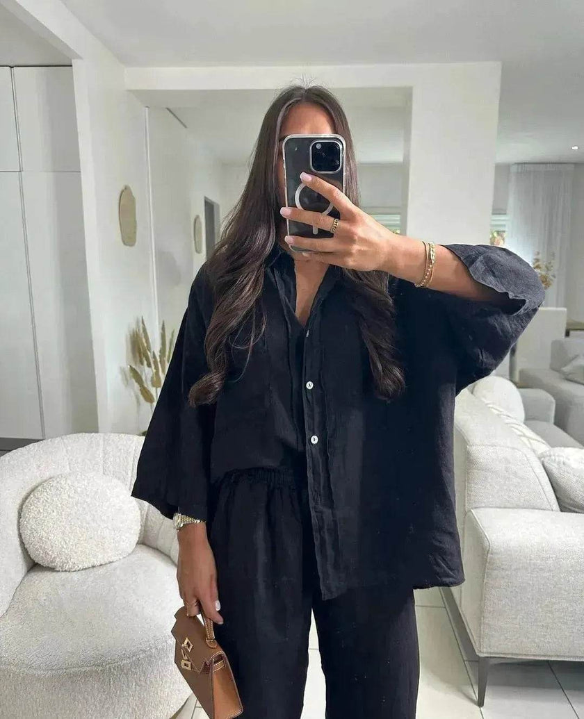 Casual Women Wide Leg Pants Long Sleeves Shirt Sets Ladies Loose High Street 2 Piece Outfits Pant co ords for Women Trouser co ords for Women
