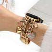 Gold Heart Pendant Apple Watch Strap for Women Alloy Decorative Band