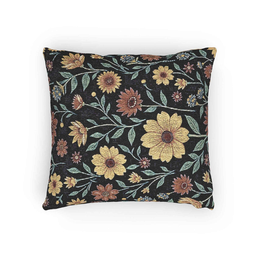 Vintage Floral Woven Pillow | Tapestry Sunflower Cushion, Botanical Throw Pillow