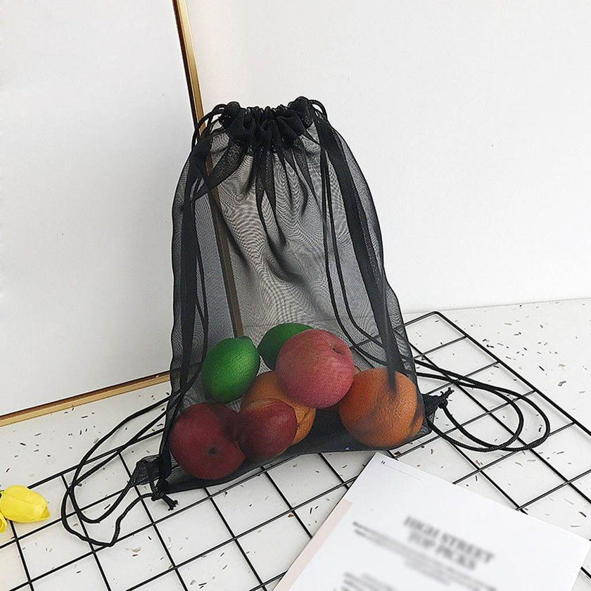 Reusable Shopping Bags Mesh Drawstring Transparent Handbag