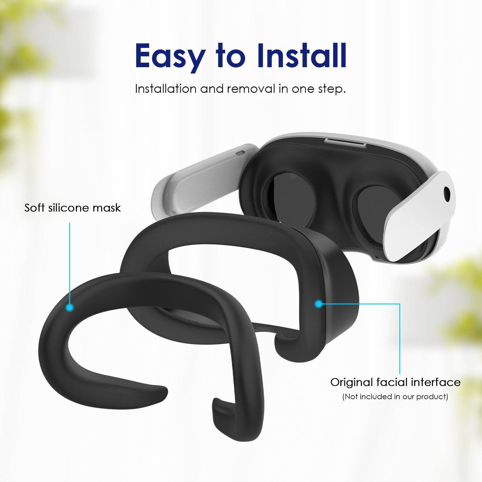 Silicone VR Face Mask For Meta Quest 3 VR Headset Lightproof VR Facial Interface Sweatproof Cushion Replacement Cover Pad