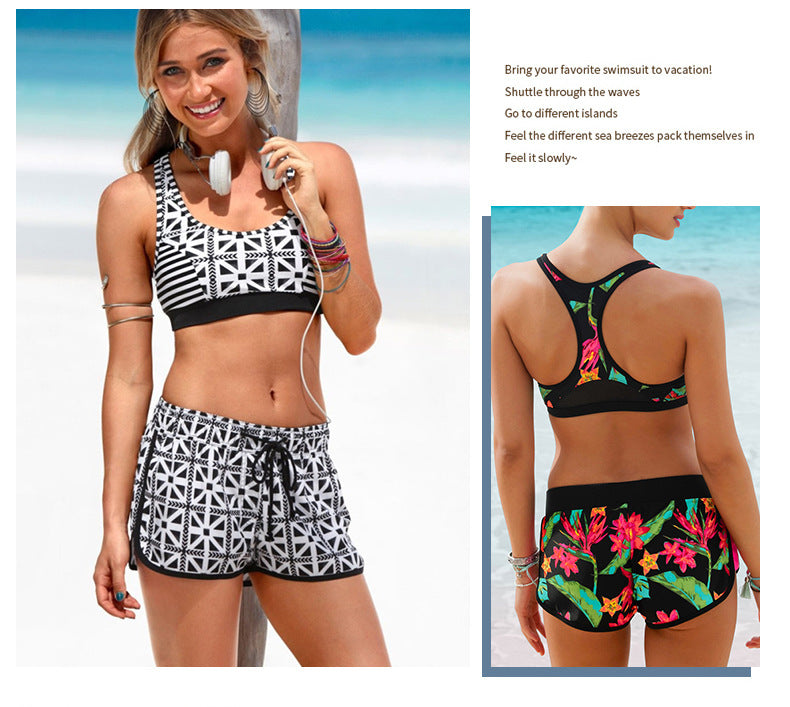 Women's Floral Print Bikini Split Swimsuit | Polyester Swimwear S-2XL