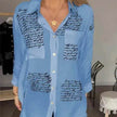 Letter Print Long Sleeve Shirt Fashion Commuter Style Lapel Shirt Women's Clothing