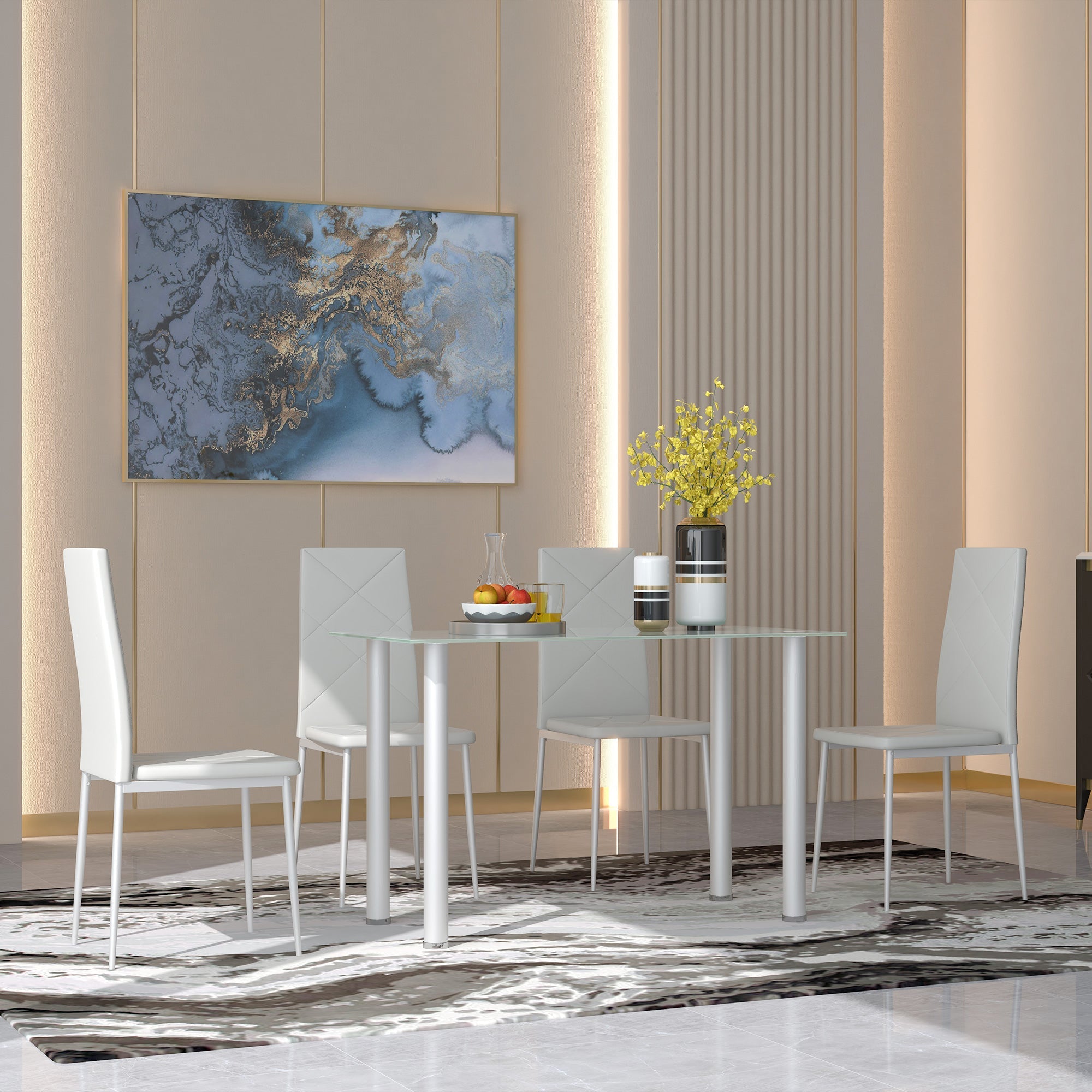 Adam Modern Space-Saving Dining Set for 4-White