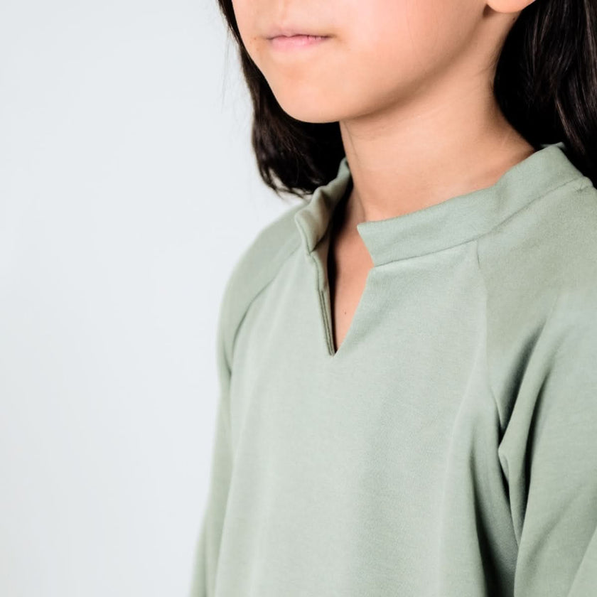 Youth Bamboo Fleece Collared Pullover | Sage