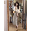 Women's V-Neck Crochet Linen Blouse – Long Sleeve Loose Boho Top