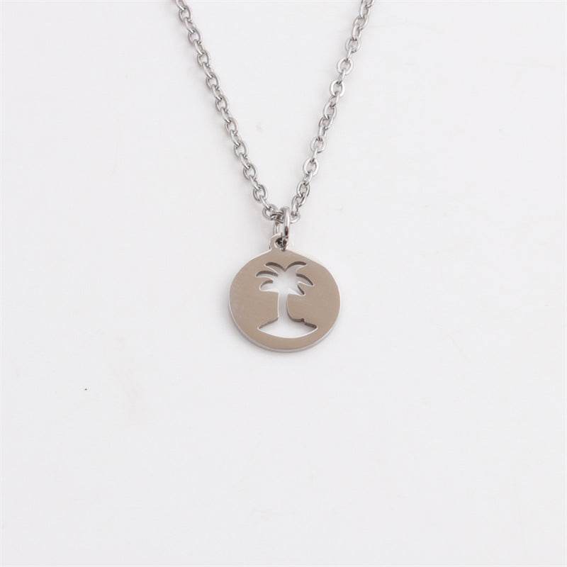 Titanium Steel Hollow Coconut Tree Pendant Neck Accessories Unisex
