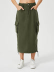 Women Casual Street wear High waisted Pencil Midi Cargo Skirt