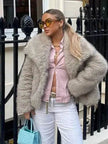 Winter Plush Open front Coat Thick lapel Outwear Faux Fur Coat women