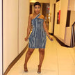 European And American Fashion Sleeveless Suspenders Elastic Denim Stitching fitted Dress