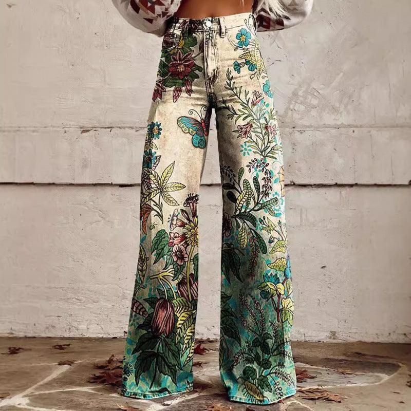 Graphic Printed Bell Bottom Pants for Women – 3D Print Flare Denim Trousers
