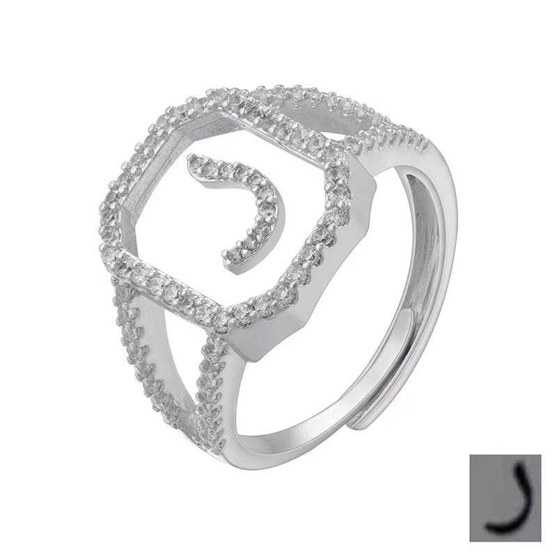 Fashion Micro Inlaid Zircon Arab Letters Ring for women