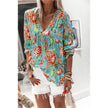 Women Casual Spring Summer New Style Blouse top Printing V-Neck Long-Sleeved