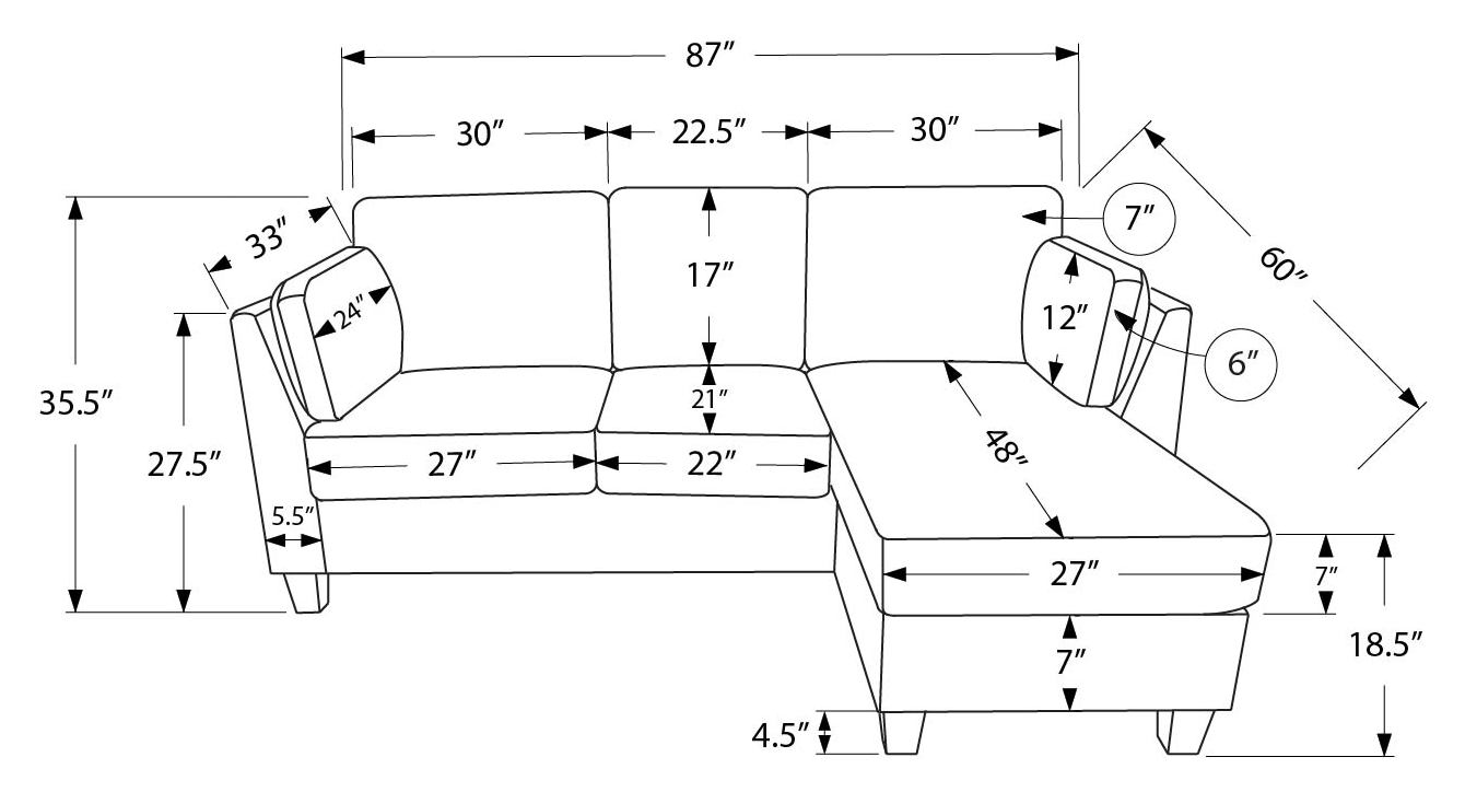 Sofa chaise longue avec deux coussins de 87